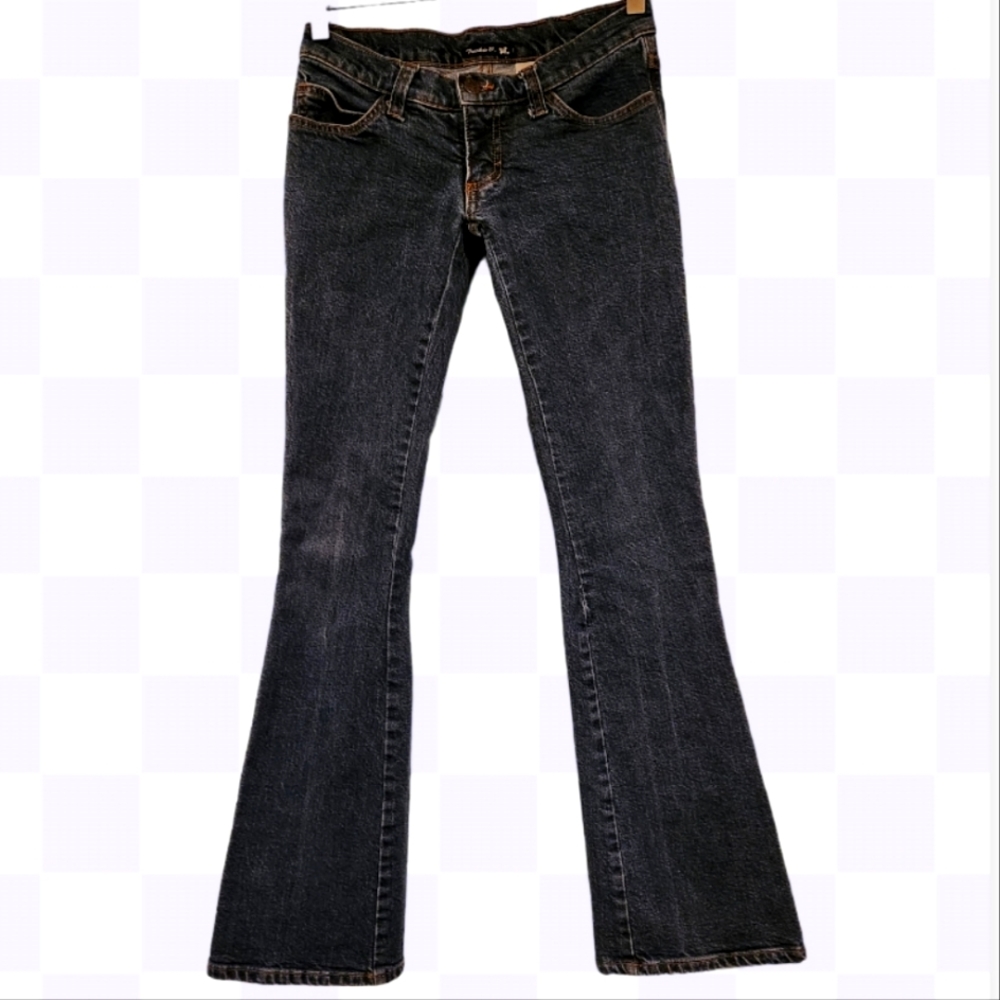 FRANKIE B 1990S VINTAGE DARK DENIM WIDE LEG LOW WAISTED HIP HUGER JEANS.SIZE XS/